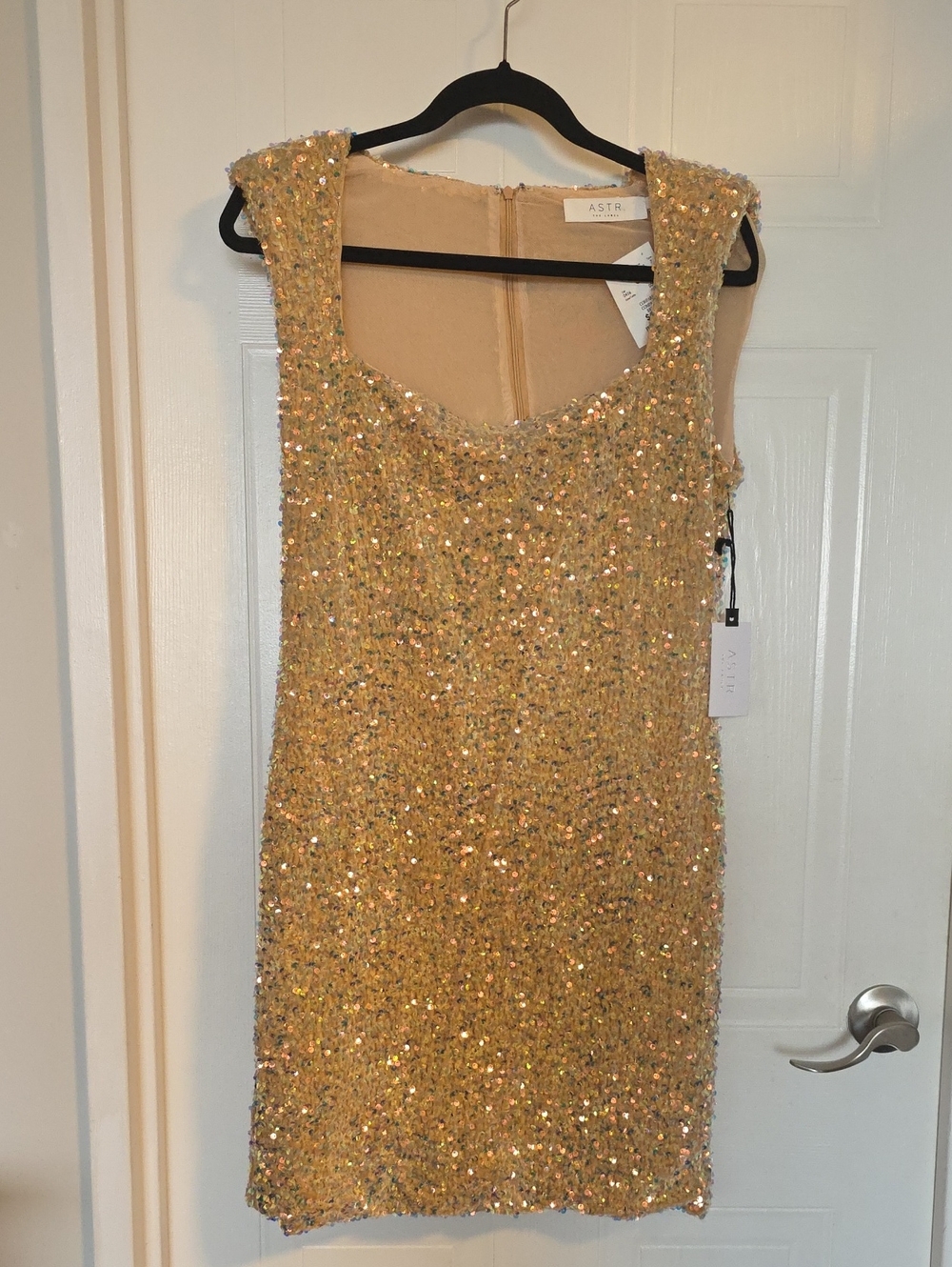 Astr Gold Sequin Scoop Neck Mini Dress